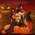 breasts cross_legged halloween jack-o&#039;-lantern pumpkin rio_the_fox sega sitting_on_pumpkin sonic_(series) sonic_fan_character sonic_fancharacter sonic_oc