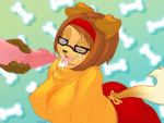  1boy 1girl anthro anthrofied clubstripes cum cum_on_tongue facial furry glasses miu_(artist) open_mouth scooby-doo tongue tongue_out velma_dinkley 