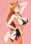  1girl alluring alternate_costume ass big_ass big_breasts breasts cosplay horns impossible_clothes lingerie long_hair nami_(one_piece) one_piece orange_hair pantyhose revealing_clothes underwear 