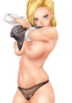 1girl android_18 anime_milf areolae armpit_hair artist_cg belly blonde_hair blonde_pubic_hair blue_eyes breasts cameltoe cg_art clothing curvaceous dragon_ball dragon_ball_z earrings female female_only female_pubic_hair high_resolution hoop_earrings huge_breasts huge_nipples jewelry lactation large_areolae lazuli_(dragon_ball_z) looking_at_viewer navel nipples panties panties_only pubic_hair puffy_areolae pussy_visible_through_panties razuri_(dragon_ball_z) sakuradou see-through see-through_panties short_hair simple_background solo solo_female sweat sweatdrop transparent_clothes underwear undressing white_background