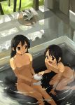 2_girls arm arm_support arms art bare_legs bare_shoulders bath bathing bent_over black_eyes black_hair blush breasts collarbone female flat_chested hair hair_ornament happy holding katori_buta kneel kneeling legs long_hair looking_at_another multiple_girls neck nipples nude onsen open_mouth original oryou parted_lips petite short_hair siblings sisters sitting small_breasts smile submerged teen touching water wet young