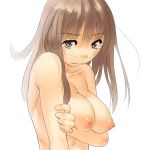 1:1_aspect_ratio 1girl areolae arm arm_grab arms art bad_id bad_pixiv_id bare_shoulders big_breasts blush breast_hold breasts brown_eyes brown_hair cleavage female hair large_breasts long_hair looking_at_viewer makki makki_(tobaccos) medium_breasts nervous nipples nude original puffy_areolae shiny shiny_skin shy simple_background solo tears white_background