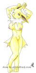  anthro anthrofied breasts female jolteon looking_at_viewer nintendo nipples nude pinup pitch-black-crow plain_background pokemon pokã©mon pose pussy solo video_games watermark white_background yellow_body 