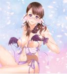  1girl alternate_breast_size bare_shoulders blue_eyes blush breasts brown_hair cattleya character_request female furachi furayu_(flayu) glasses gloves hair_ornament long_hair looking_at_viewer nipples open_mouth panties petals queen's_blade side-tie_panties solo twintails underwear young younger 