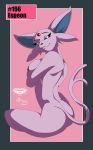  anthro breasts espeon jewel looking_at_viewer mingchee nipples notorious84 pink pinup pokemon pokemorph sitting solo split_tail tail the_pokedex_project 