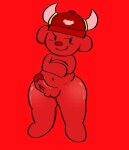 1girl balls bear_(game) bear_alpha big_thighs broken_penis grossthing_(artist) looking_at_viewer non-human_only penis red_body red_viking_(bear) send_help stardraw64 suck_it thighs toony toony_face viking