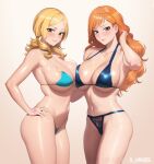 2girls alluring artist_name ass bangs bare_shoulders big_ass big_breasts bikini blonde_hair breast_press breasts brown_eyes cleavage clothing collarbone crossover curvy duo earrings eyelashes fairy_tail female_focus female_only g-string grin hand_on_hip hips human jewelry large_ass long_hair looking_at_viewer lucy_heartfilia micro_bikini nami navel one_piece orange_eyes orange_hair parted_lips revealing_clothes s-urges seductive shiny_skin sideboob simple_background skimpy skindentation smile sweat sweatdrop swimsuit tattoo teeth thighs thong thong_bikini tied_hair twin_tails under_boob voluptuous watermark wavy_hair