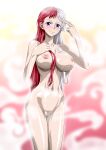  1girl alluring bare_legs big_breasts completely_nude_female nel-zel_formula nude one_piece pussy steam tagme uta_(one_piece) violet_eyes wet white_and_red_hair 