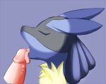  ambiguous_gender blue_background blue_fur chest_tuft closed_eyes disembodied_penis ears_down erection fellatio glans grey_background humanoid_penis licking lucario male open_mouth oral oral_sex penis plain_background pokemon sex tongue tongue_out 
