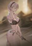  1girl alluring arttoru athletic_female big_ass big_breasts bikini bubble_butt dat_ass female_abs fit_female nier:_automata square_enix thick_thighs weapon yorha_no._2_type_b 