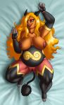 big_breasts blonde_hair blue_eyes breasts chubby emboar hair lipstick looking_at_viewer lying nipples pok&atilde;&copy;mon pokemon pussy siplelpis tail