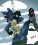 anthro bed breasts female grau hetero hindpaw human interspecies lucario male on_back pawpads paws penetration penis pokemon pokephilia red_eyes sex tears tongue tongue_out vaginal vaginal_penetration