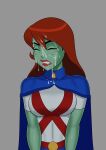  1girl big_breasts breasts comic_book_character female_focus freckles green_skin high_res long_hair martian megan_morse miss_martian orange_eyes patreon patreon_paid patreon_reward red_hair solo_female something_unlimited sunsetriders7 superheroine tagme teen 