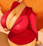  big_breasts breasts cartoon_network cleavage clothing curly_hair eyes_covered face_covered necklace powerpuff_girls red_hair red_outfit redhead sara_bellum sonson-sensei tall_female thick_ass tight_clothing wasp_waist 