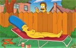  big_breasts blue_hair erect_nipples marge_simpson ned_flanders nude shaved_pussy the_simpsons thighs yellow_skin 