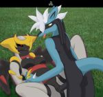 alternate_color anthro anthrofied aura backsack balls black_sclera blue_body blue_fur blush bottomless breasts butt canid canine clothed clothing dragon duo erection fan_character female female_penetrated fur gen_4_pokemon genitals giratina hand_holding hi_res interspecies legendary_pokemon lucario lying male male/female male_penetrating male_penetrating_female mammal nintendo nipples nude on_back penetration penile penile_penetration penis penis_in_pussy pokemon pokemon_(species) pokemorph red_eyes scalie sex spread_legs spreading tail three-dog tongue tongue_out vaginal vaginal_penetration wings yellow_eyes