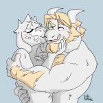 1boy 1girl 2016 after_sex anthro anthro_on_anthro anthro_only asgore_dreemurr asgoriel beard blonde blonde_hair blue_background blush boss_monster breasts caprine cum cum_on_breasts cum_on_face dilf duly_noted duo facial_hair female furry furry_only goat hair happy horn husband_and_wife kissing long_ears male male/female mammal milf simple_background smile solid_color_background straight toriel undertale undertale_(series) video_games