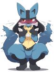 begging blush bone dagasi gen_4_pokemon good_boy looking_away lucario pokemon simple_background sweat tail tailwag