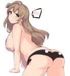 1girl apron ass bad_id black_panties blush breasts brown_eyes brown_hair butt_crack female hair_ornament large_breasts long_hair looking_back love_live!_school_idol_project minami_kotori moisture_(chichi) nearly_naked_apron panties side_ponytail simple_background smile solo spoken_blush underwear white_background 