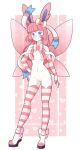 1girl anthro anthrofied ass blue_eyes breasts cute female female_only inosagi nipples pink_hair pokemon pussy solo solo_female sylveon white_skin wings
