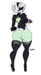  1girl big_ass cosplay curvy curvy_female curvy_figure dat_ass frankie_stein green_skin jose12mexico mask monster_girl monster_high multicolored_hair nier:_automata short_hair thick_legs thick_thighs view_from_behind yorha_2b yorha_no._2_type_b zombie zombie_girl 