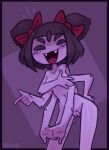 1girl 2020s 2023 5_eyes 6_arms anthro arachnid arachnid_humanoid completely_naked completely_naked_female completely_nude completely_nude_female covering_breasts covering_pussy female female_only hand_on_pussy hands_over_breasts monster monster_girl mouth_open muffet multiple_arms multiple_eyes nekuzx nude pointing purple_background purple_body purple_skin short_twintails solo solo_female spider_girl spider_humanoid undertale undertale_(series)