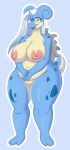 1girl big_ass big_breasts blue_skin chubby cute lapras posing smile snackbunnii white_hair yellow_fur