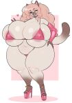 1girl big_ass big_breasts bikini brown_skin cute feline female_only kiwipotato pink_bikini pink_hair platform_shoes seductive tail