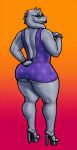 1_girl 1girl absurd_res absurdres anthro anthro_only big_ass big_breasts dat_ass female_anthro furry furry_only glasses goat gradient_background high_heels horns mature_female milf platform_shoes posing purple_dress seductive sligarthetiger solo_female tail tail_tuft tongue_out toriel undertale undertale_(series) white_body white_fur