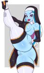  1girl abbey_bominable anus ass ass_grab big_lips blue_skin cosplay curvy_body curvy_female curvy_figure exhibitionism exposed_anus exposed_ass hand_on_ass hand_on_butt high_heel_boots high_heels innie_pussy jose12mexico mattle monster_girl monster_high nun nun_habit nun_outfit one_leg_up puffy_anus puffy_pussy purple_eyes pussy red_lipstick religion yeti 