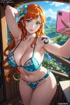 1girl ai_generated aiart anime bikini cellphone female_only nami nami_(one_piece) one_piece selfpic trynectar.ai