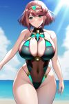 1girl alluring beach breasts curvy facing_viewer hips looking_at_viewer nightcore_(artist) nintendo pyra red_hair swimsuit wide_hips xenoblade_(series) xenoblade_chronicles_2