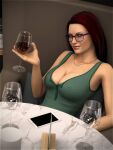  breasts clothes drink glasses red_hair sydgrl3d 
