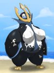  avian beach big_breasts big_thighs blush breasts chubby closed_eyes cum cum_covered cum_string empoleon female messy nintendo nude ole outside pokemon pussy seaside solo video_games 