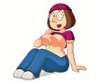  ass big_breasts bintend9 erect_nipples family_guy flashing glasses hat meg_griffin sweater_lift thighs 