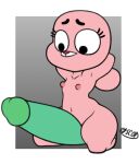 anais_watterson between_legs big_nipples dildo eyelashes green_dildo hands_behind_head hips large_dildo nipples on_knees puffy_nipples small_breasts syscod the_amazing_world_of_gumball