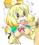 animal_crossing blush breasts canid canine canine_humanoid cum cum_in_mouth dog doubutsu_no_mori female feral furry hair_tie handjob interspecies isabelle_(animal_crossing) jingle_bell mammal nintendo penis pixiv_id_31396623 pokemon ponytail secretary shih_tzu shizue_(doubutsu_no_mori) thick_ass thick_legs thick_thighs translation_request uncensored yellow_fur