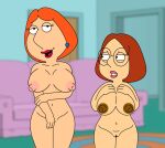  baroque12 big_breasts erect_nipples family_guy glasses lois_griffin meg_griffin nude shaved_pussy thighs 