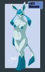  1_anthro 1_female 1girl anthro anthro_only belly breasts female female_anthro female_only glaceon labia looking_at_viewer midriff mingchee navel nintendo nipples notorious nude pinup pokemon pussy smile solo standing the_pokedex_project video_games 