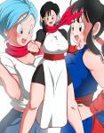 2_girls anime_milf bangs big_breasts big_breasts black_eyes black_hair blue_eyes blue_hair blush breast_press breast_squeeze breasts bulma_brief bulma_briefs_(super) chichi chichi_(classic) cleavage clothing dragon_ball dragon_ball_(classic) dragon_ball_super earrings fanbox_reward female_focus female_only fusion hazama_null high_res jeans mature mature_female midriff milf open_mouth pixiv_fanbox ponytail short_hair tagme teen teenage_girl time_paradox tongue