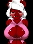  2013 anthro big_breasts blush breasts chilly_pepper cleavage dragon equine fangs female hair half-closed_eyes horn horse hybrid kloudmutt looking_at_viewer my_little_pony original_character pony portrait red_eyes solo white_hair 