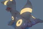  anus blush butt dagasi eeveelution female looking_at_viewer looking_back nintendo plain_background pokemon pokã©mon pussy red_eyes solo tears tongue tongue_out umbreon video_games 