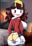  1girl bbmbbf breasts breasts_outside ethan_(pokemon) gold_(pokemon) jaiden_animations looking_at_viewer looking_back palcomix panties partially_clothed pietro&#039;s_secret_club pokemon pokepornlive youtube 