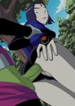 1boy 1girl anal ass ass_grab beast_boy bent_over cape dc_comics doggy_position forehead_mark forest green_skin looking_back male/female outside pale_skin purple_hair pussy raven_(dc) sex solo_focus tbone111_(artist) teen_titans thighs