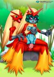  1boy 1girl bbmbbf blaziken blue_skin breasts crossover league_of_legends male_pokemon palcomix penis penis_in_pussy pokemon pokepornlive red_fur sitting sitting_on_lap straddling vaginal vex_(league_of_legends) yellow_fur 