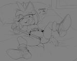  2014 amy_rose anthro bed bottomless breasts english_text female hair hedgehog horny licking licking_lips monochrome navel pillow presenting presenting_pussy pussy sega smile solo sonic_(series) text theboogie tongue 