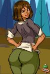 7th-heaven ass big_ass black_eyes breasts brown_hair brown_skin cartoon_network courtney_(tdi) dark-skinned_female freckles hourglass_figure latina looking_at_viewer looking_back short_hair thick_ass thick_legs thick_thighs total_drama_island