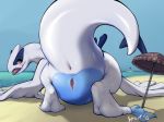 anus avian beach blush butt female looking_at_viewer lugia outside pokemon pokã©mon pussy sand sea seaside smile solo sprout water wings 