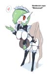  1_anthro 1_female 1_male 1boy 1girl anthro big_breasts boots breasts clothing cum cum_in_mouth cum_on_breasts cum_on_face female gardevoir headdress heart hetero high_heels human ikanomaru interspecies looking_at_viewer maid maid_uniform male male/female male_human nintendo nipples nude open_mouth panties_down plate pokemon pokemorph pokephilia red_eyes sex shirt shirt_lift simple_background standing text translated video_games white_background 