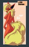  anthro anthrofied black_nose breasts butt canine eeveelution english_text eyelashes female flareon looking_away mingchee nintendo nipples notorious84 nude number orange_fur pink_skin plain_background pokemon shadow sideboob solo squint standing teal_eyes text video_games white_eyes yellow_fur 
